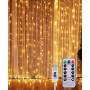 Hediye Filesi Perde LED  3 Metre Kumandalı 8 Ayrı Moda Sahip 3MX3M ( 3 mt x 3 mt ) Perde LED Peri LED USB