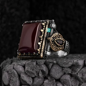 Rev Silver 925 Ayar Gümüş Erkek Yüzük Akik Oniks Taşı Yüksek Kaliteli Takı