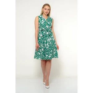 Kadın Düğme Detaylı V Yaka Cotton Elbise 4405 Boy 105