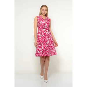 Kadın Düğme Detaylı V Yaka Cotton Elbise 4405 Boy 105