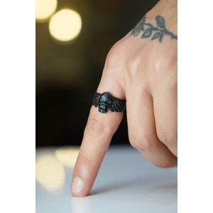 The Collection Kanat Desenli Kurukafa Iskelet Ayarlanabilir Siyah Yüzük