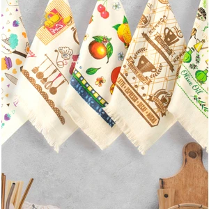 Home Mode Store 100% Pamuk 5 Adet  40X60CM Saçaklı Baskılı Mutfak ve El Havlusu