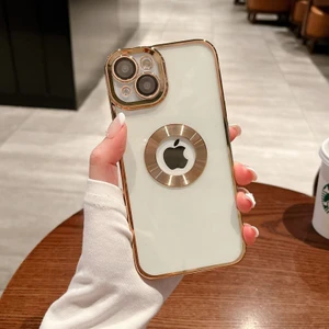 M.TK Moveteck Iphone 14 Uyumlu Kılıf Kamera Lens Üstü Kapalı Tam Koruma Orta Logo Gösterir Halkalı Şeffaf