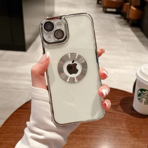 M.TK Moveteck Iphone 14 Uyumlu Kılıf Kamera Lens Üstü Kapalı Tam Koruma Orta Logo Gösterir Halkalı Şeffaf