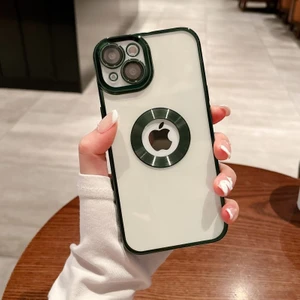 M.TK Moveteck Iphone 14 Uyumlu Kılıf Kamera Lens Üstü Kapalı Tam Koruma Orta Logo Gösterir Halkalı Şeffaf