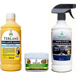 Terlans Lastik Parlatıcı Jel 500 ml - Far ve Kaporta Parlatıcı Çizik Giderici & Pasta Cila 100 ml - Torpido Parlatıcı 500 ml