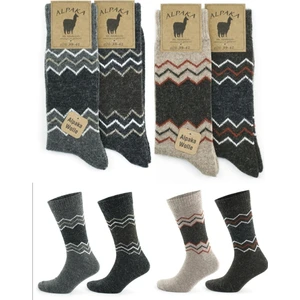 Alpaka Yünlü Doğal Sıcak 4 Çift Zigzag Desenli Esnek Unisex Termal Çorap 99034