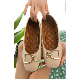 Moda Fırsat Kadın Nude Bej Toka Detaylı Babet Hafif Rahat Taban Günlük Ayakkabı