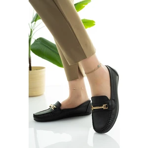 Moda Fırsat Kadın Babet Siyah Zincir Tokalı Hafif Rahat Taban Şık Günlük Ayakkabı