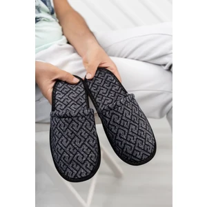 Siyah Kareli Erkek Önü Kapalı Terlik Peluş Yıkanabilir Ev Terliği Misafir Çeyiz Damat Terliği