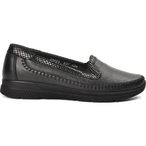 29423 Laden Siyah Deri Kadın Comfort Ayakkabı