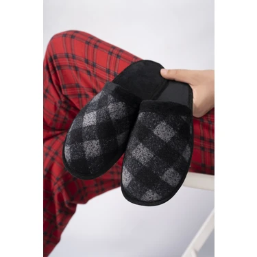 Moda Fırsat Erkek Siyah Günlük Terlik Peluş Yıkanabilir Ev Terliği Misafir Çeyiz Damat