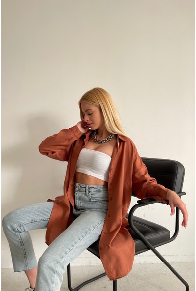 MyLove Yan Düğme Detaylı Basic Gömlek Taba