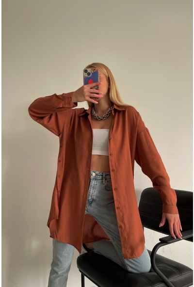 MyLove Yan Düğme Detaylı Basic Gömlek Taba