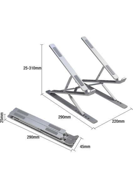 Çift Katlı Katlanabilir Taşınabilir Ayarlanabilir Alüminyum Notebook Dizüstü Laptop Standı-Gümüş