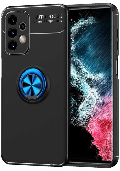 Samsung Galaxy A13 4g Kılıf Renkli Yüzüklü Manyetik Silikon Kapak Siyah - Mavi