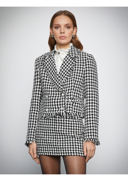 Melis Ağazat XKoton - İnci Düğmeli Kruvaze Tüvit Blazer Ceket modelleri