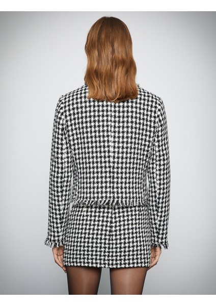 Melis Ağazat XKoton - İnci Düğmeli Kruvaze Tüvit Blazer Ceket fırsatları