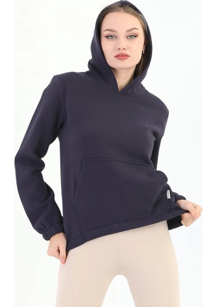 Kapüşonlu Kanguru Cepli Basic Mürdüm Kadın Sweatshirt