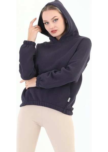 Kapüşonlu Kanguru Cepli Basic Mürdüm Kadın Sweatshirt