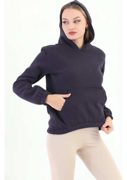 Kapüşonlu Kanguru Cepli Basic Mürdüm Kadın Sweatshirt