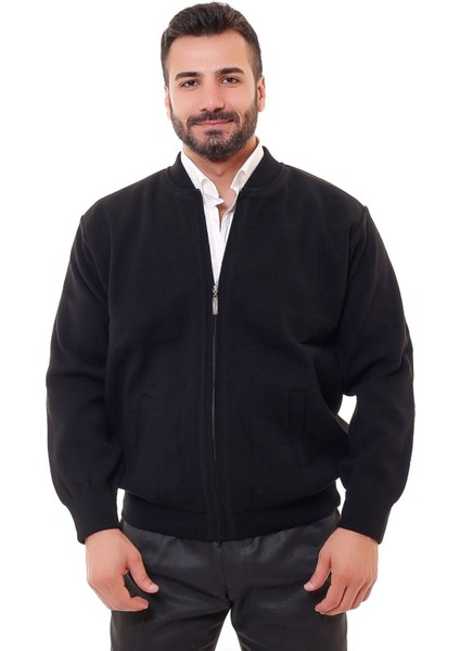moda Astarlı Cepli Farmuarlı Çelik Örme Ceket Hırka Siyah