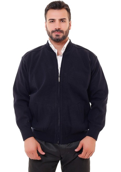 moda Astarlı Cepli Farmuarlı Çelik Örme Ceket Hırka Siyah