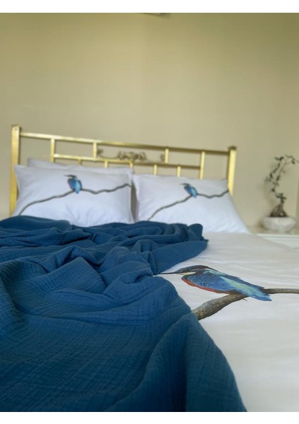 Lacivert 4 Katlı Müslin Yatak Örtüsü Battaniye – Çift Kişilik Pike 200x240 cm %100 Pamuk Dört Mevsim modelleri