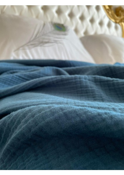 Lacivert 4 Katlı Müslin Yatak Örtüsü Battaniye – Çift Kişilik Pike 200x240 cm %100 Pamuk Dört Mevsim fırsatları