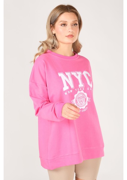 Giyim Dünyası Kadn Nyc Işleme Baskılı Sweatshirt Pembe