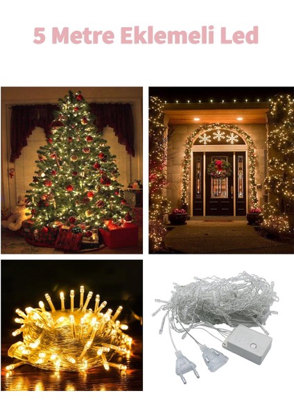 Fonksiyonlu Sarı 5 Metre Dekor LED - Çam Ağacı Süsü Yılbaşı Süsü - Pirinç LED