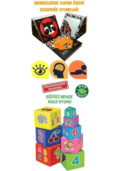 Tummy Time Bebek Aynası Bebek Zeka Kartları + Diytoy Denge Kulesi (2 Ürün Bir Arada) fiyatları