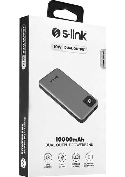 G104 10000mAh 2*USB+Type-C+Micro Kompakt Tasarım Gümüş LCD Taşınabilir Pil Şarj Cihazı Powerbank