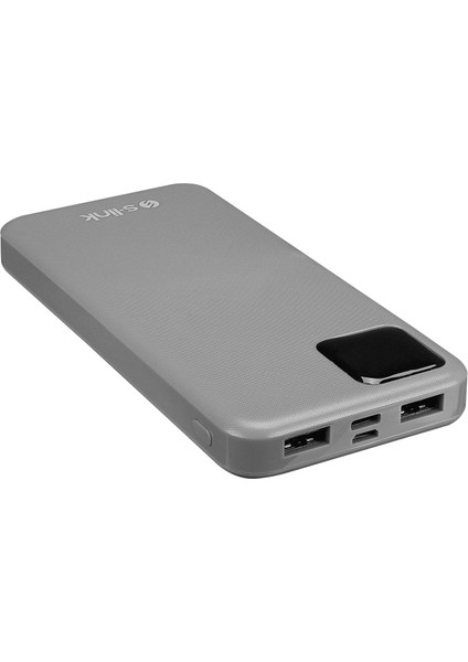 G104 10000mAh 2*USB+Type-C+Micro Kompakt Tasarım Gümüş LCD Taşınabilir Pil Şarj Cihazı Powerbank