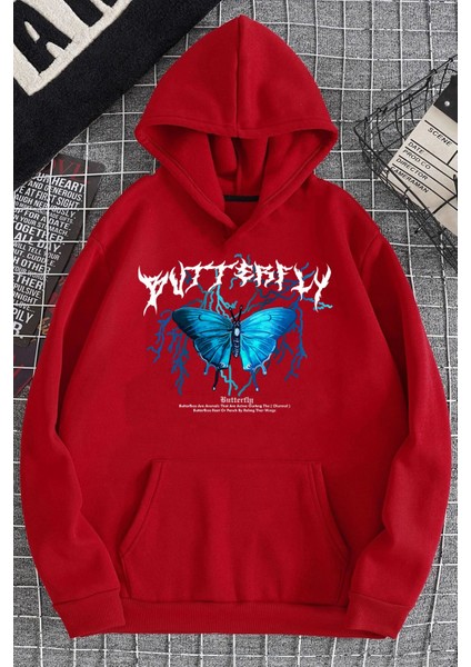 Blue Butterfly Baskılı Sweatshirt