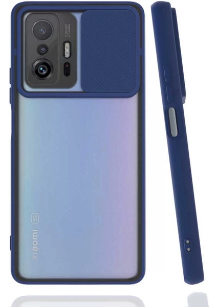 Xiaomi Mi 11T Pro 5g Kılıf Lopard Lensi Aç Kapa Kamera Sürgülü Kapak Lacivert