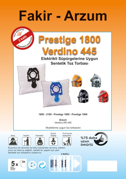 FAKİR PRESTIGE 1800 - ARZUM - ELEKTRİKLİ SÜPÜRGE UYUMLU SENTETİK TOZ TORBASI - 20 ADET - SİYAH PLASTİK - ( UYUMLU MODELLER AÇIKLAMADA ) fiyatları