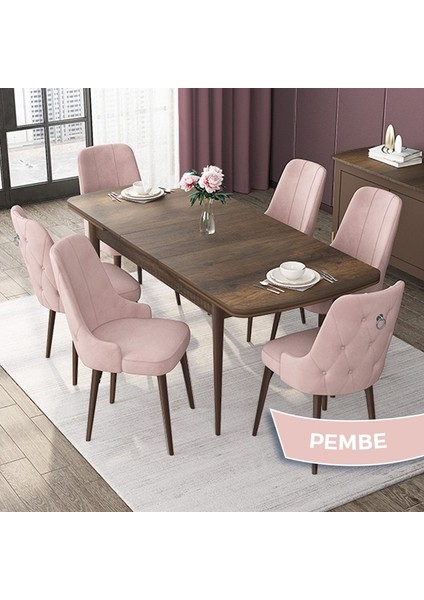 Concept Nex Serisi Barok Ahşap Desen 80 x 132 cm Mdf Mutfak Masası Takımı Metal Iskelet 6 Sandalye Gümüş Halka fiyatları