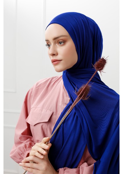 Likralı Penye Viskon Şal 70x180cm - Saks - ŞALESS