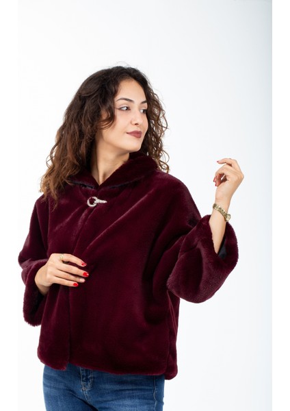 Kadın Şık Ithal Broşlu Fox Kürk Kaban