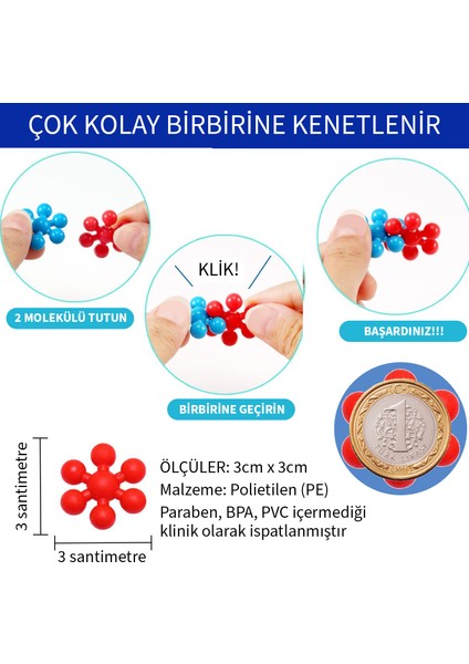 Think Master Master Molecules Eğitici Kilitli Molekül Stem Eğitimi Uyumlu 5 Renk 120 Parça Eğitici LEGO Oyuncak