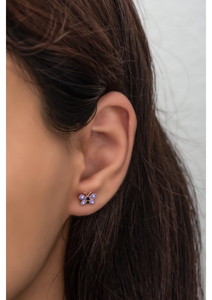 925 Ayar Gümüş Minik Mor Mineli Kelebek Küpe fiyatları