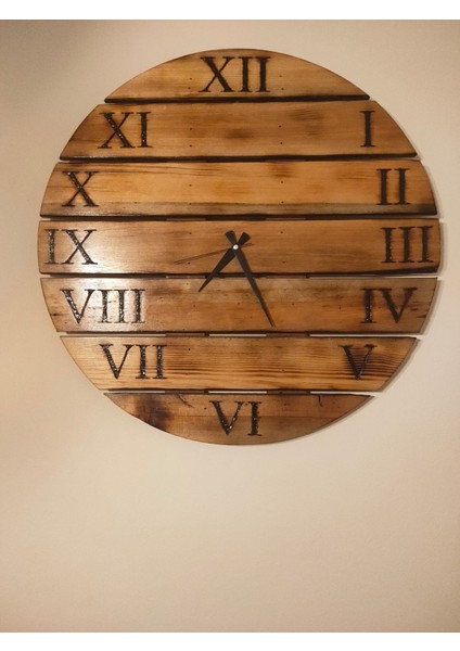 El Yapımı Doğal Ahşap 68CM Çapında Duvar Saati