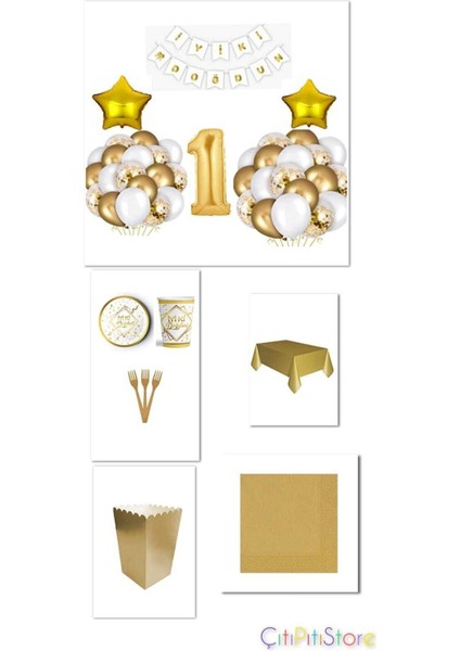 Gold 1 Yaş Lüks Doğum Günü Seti