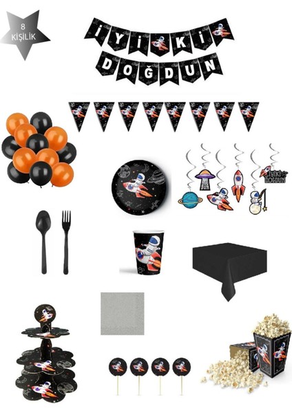 Uzay Temalı Doğum Günü Parti Seti 8 Kişilik