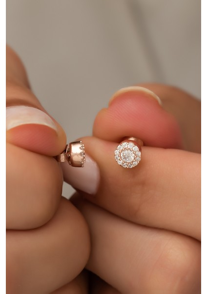 925 Ayar Gümüş Minik Rose Zirkon Tektaş Küpe