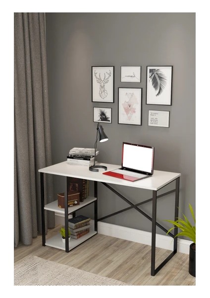 2 Raflı Çalışma Masası Bilgisayar Masası Ofis Ders Yemek Masası