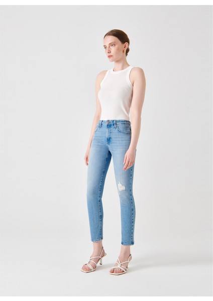 Normal Bel Ankle Paça Slim Fit Açık Indigo Kadın Denim Pantolon DTK326 Açık Indigo