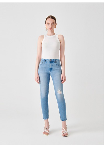 Normal Bel Ankle Paça Slim Fit Açık Indigo Kadın Denim Pantolon DTK326 Açık Indigo fiyatları