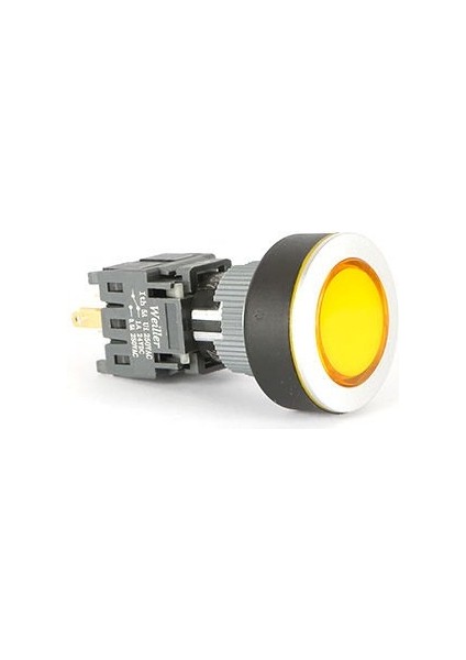 Ø16 mm - Ø22 mm Sarı Yuvarlak Ledli Yaylı Buton 24VAC/DC 1no+1nc